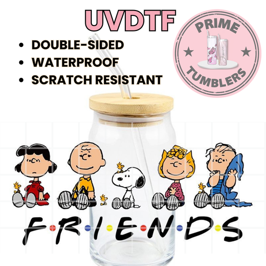 Lucy, Charlie Brown, Snoopy, Woodstock, Sally, and Linus FRIENDS 16oz UVDTF cup wrap, ready to apply STICKERS Peanuts