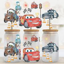Disney/Pixar movie CARS Lightning McQueen, Mater, Sheriff,  Guido, Luigi and Red 16oz UVDTF cup wrap, ready to apply STICKERS Decals car