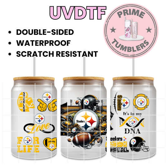 Pittsburgh STEELERS city football 16oz UVDTF cup wrap, ready to apply STICKERS