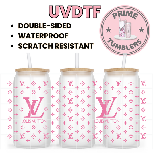 Pink LV 16oz UVDTF cup wrap, ready to apply STICKERS