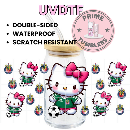 Hello Kitty Mexico Chivas Soccer team 16oz UVDTF cup wrap, ready to apply STICKERS